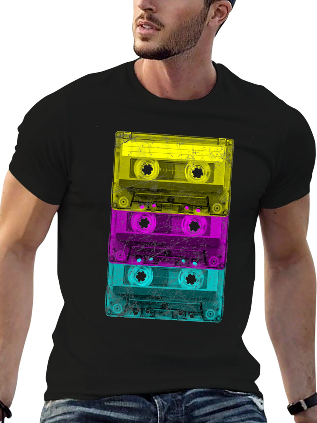 Retro Cassette Tape Stack Graphic T-Shirt
