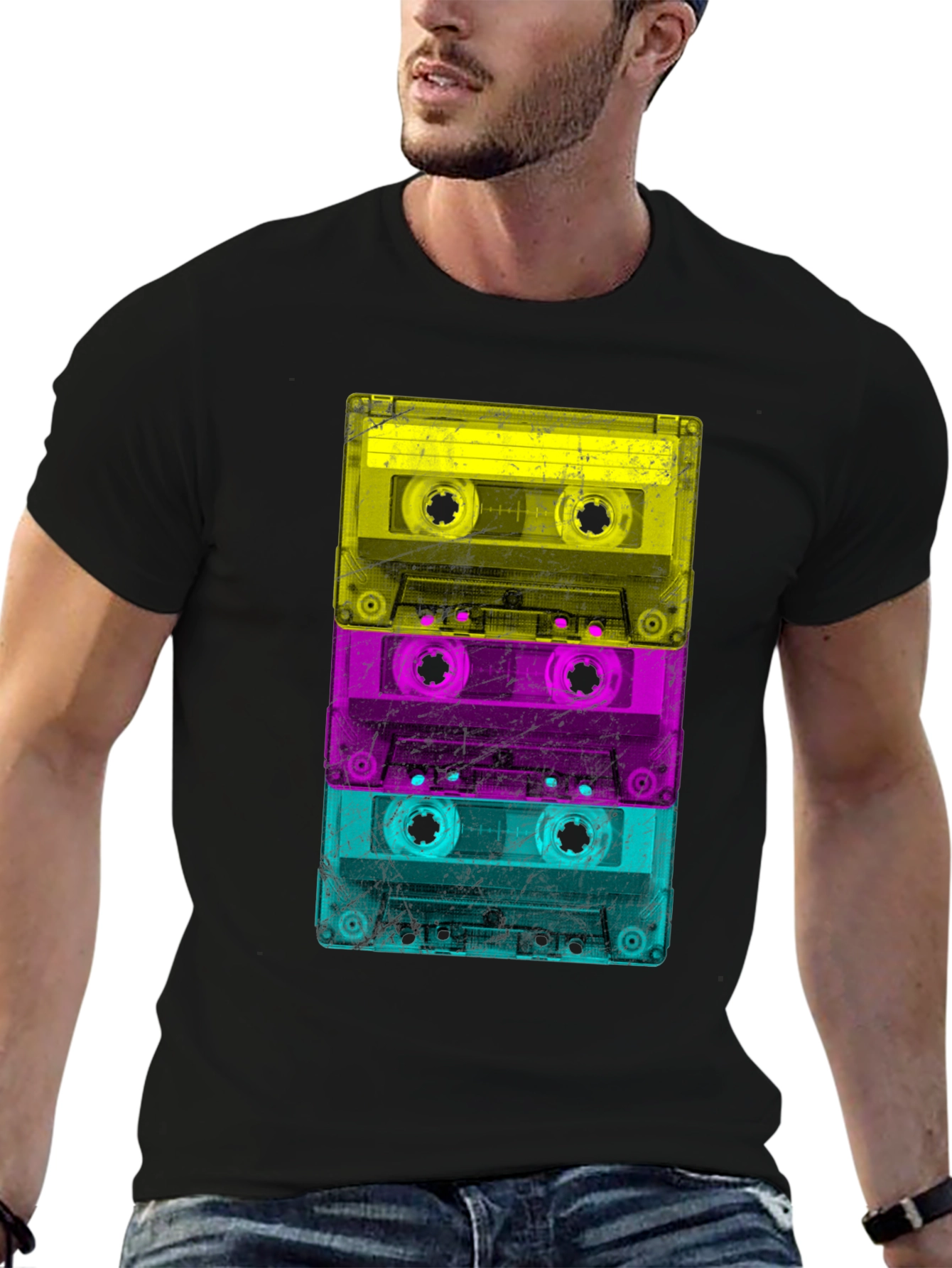 Retro Cassette Tape Stack Graphic T-Shirt