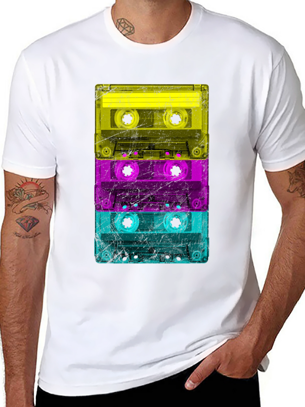 Retro Cassette Tape Stack Graphic T-Shirt
