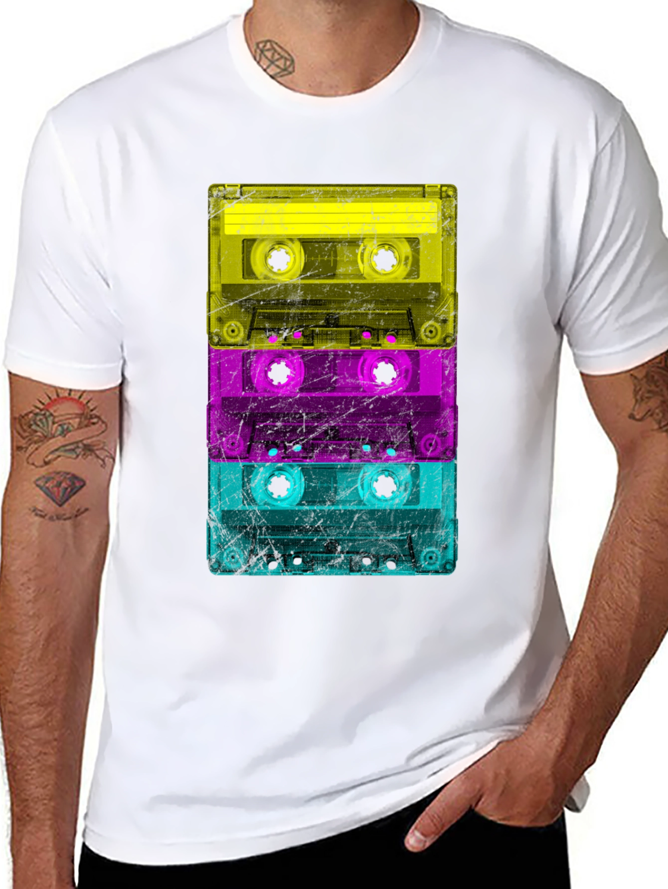 Retro Cassette Tape Stack Graphic T-Shirt