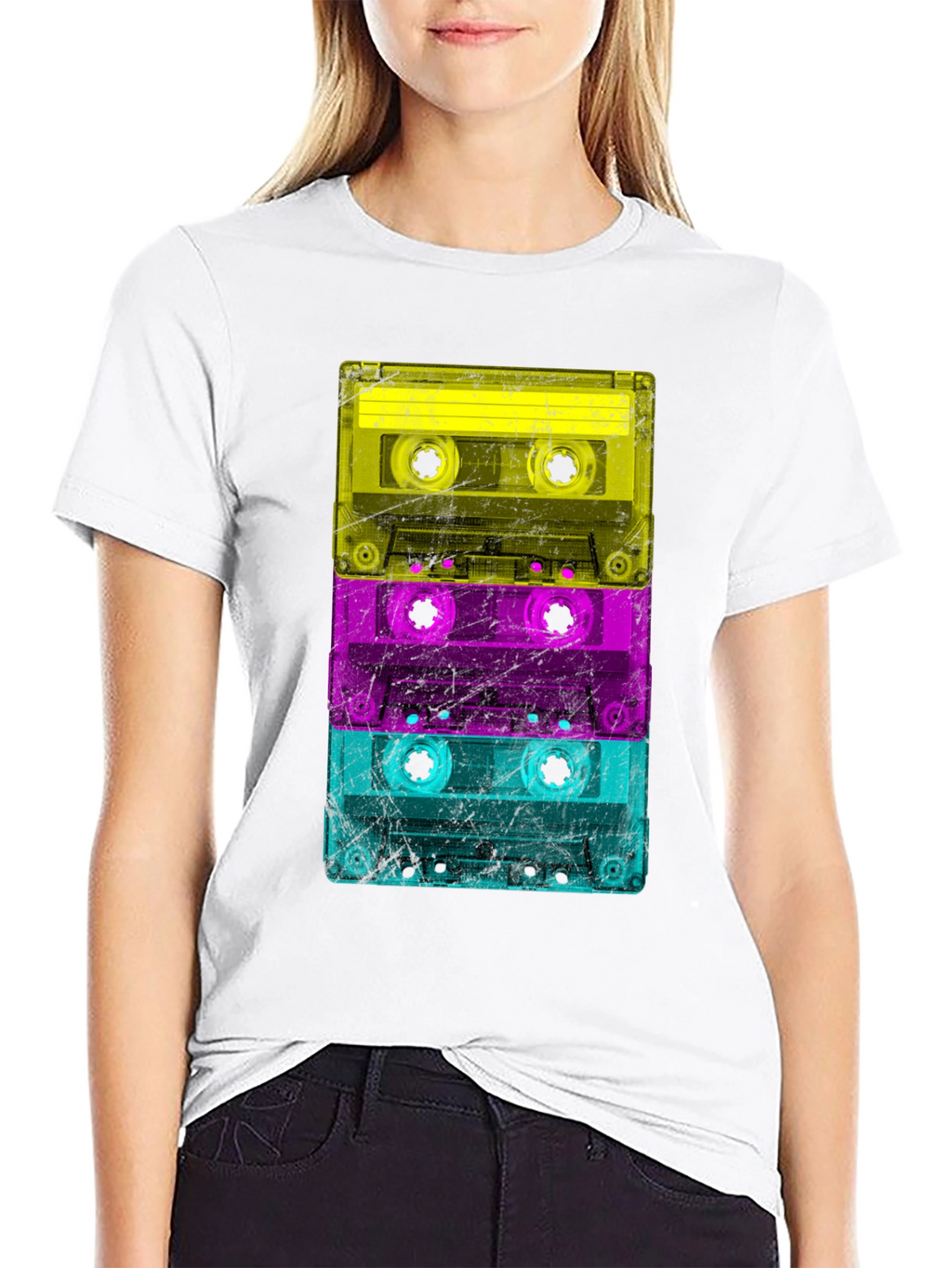 Retro Cassette Tape Stack Graphic T-Shirt