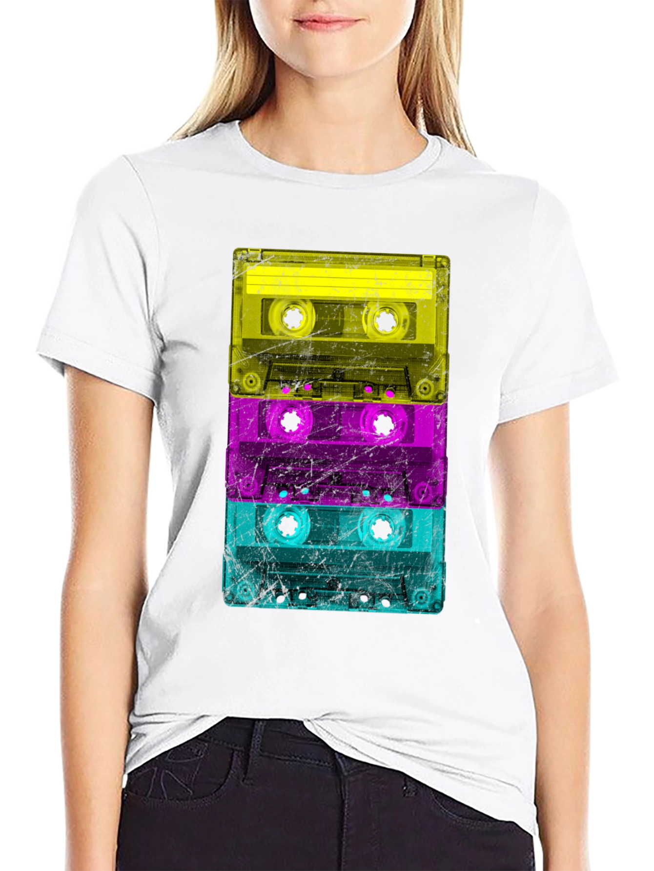 Retro Cassette Tape Stack Graphic T-Shirt
