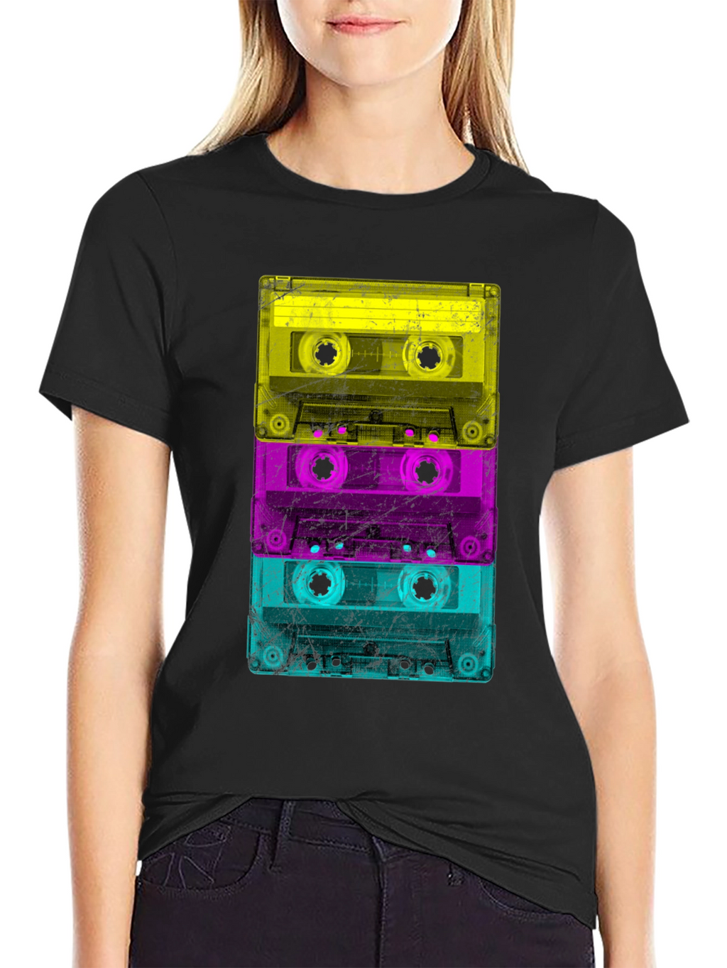 Retro Cassette Tape Stack Graphic T-Shirt