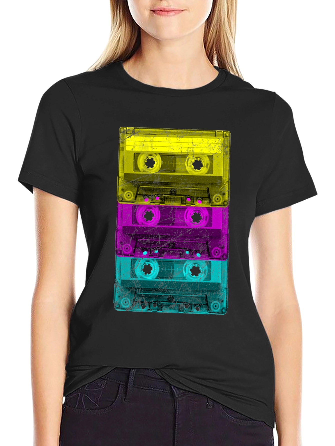 Retro Cassette Tape Stack Graphic T-Shirt