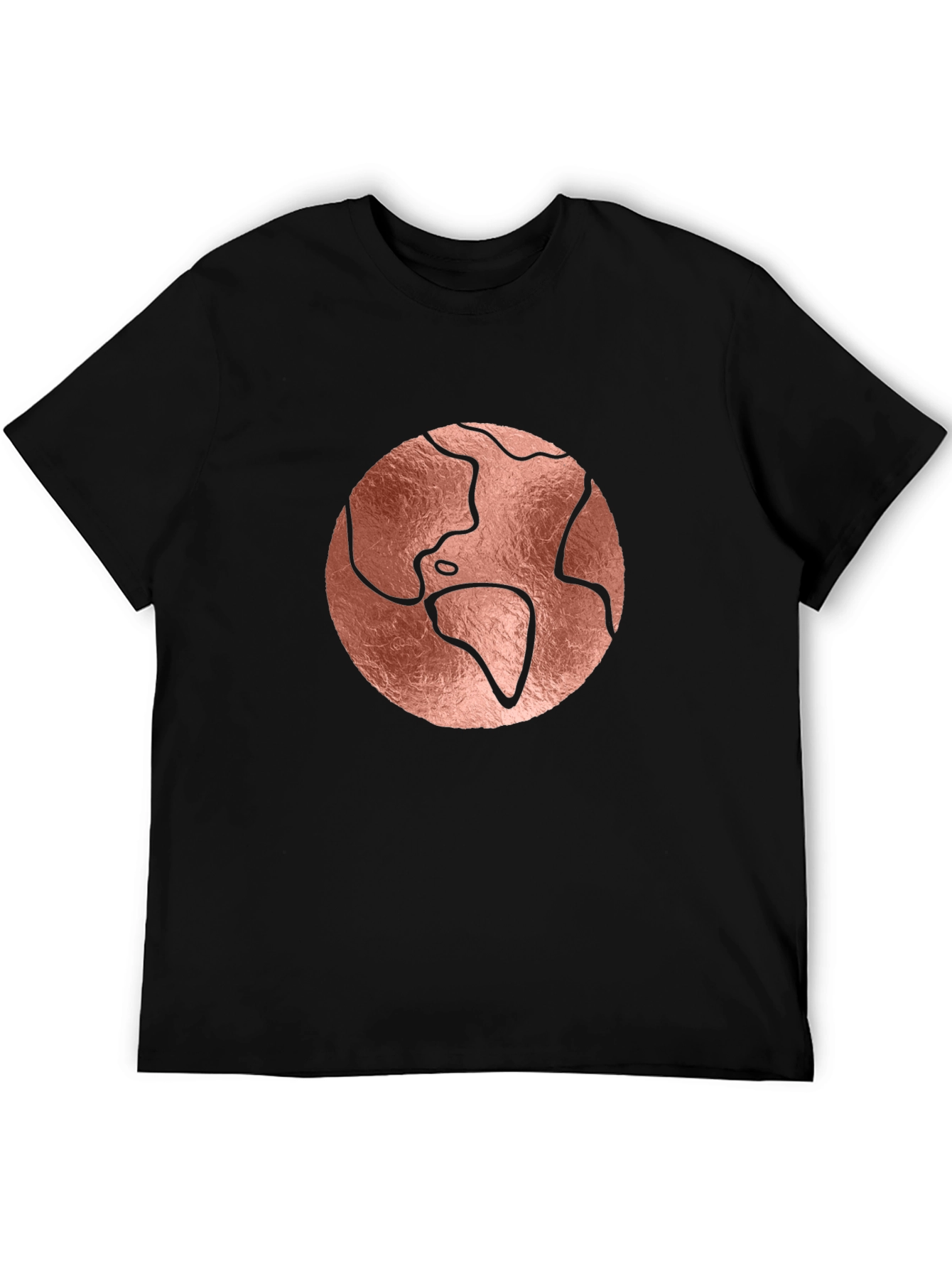 Rose Gold Earth Graphic Black T-Shirt