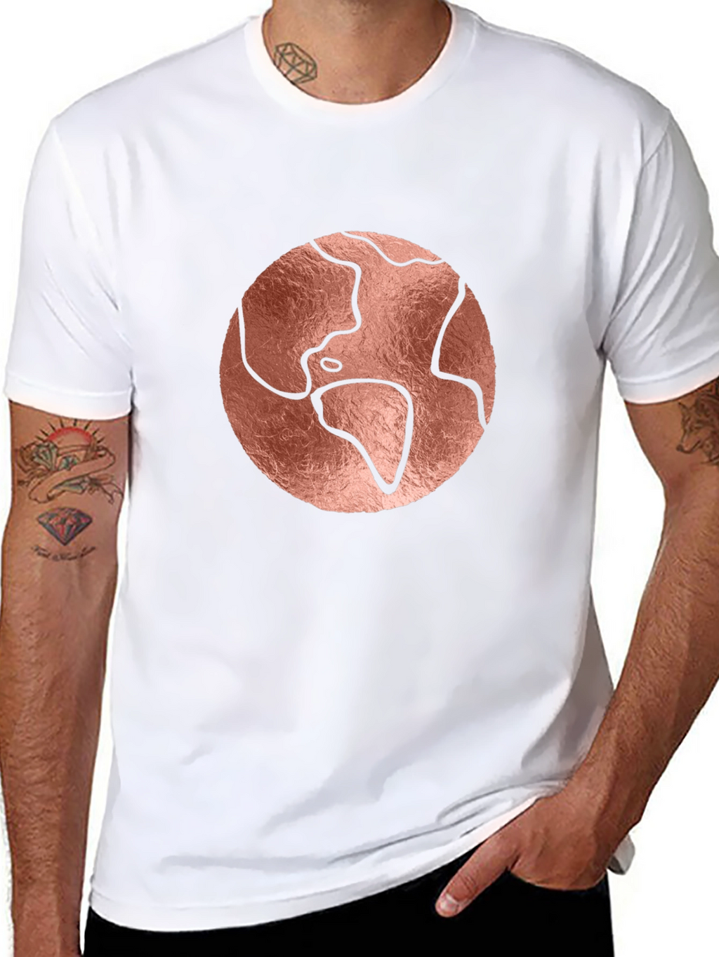 Rose Gold Earth Graphic Black T-Shirt