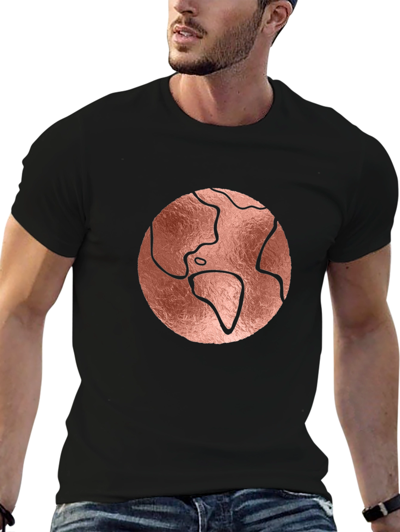 Rose Gold Earth Graphic Black T-Shirt