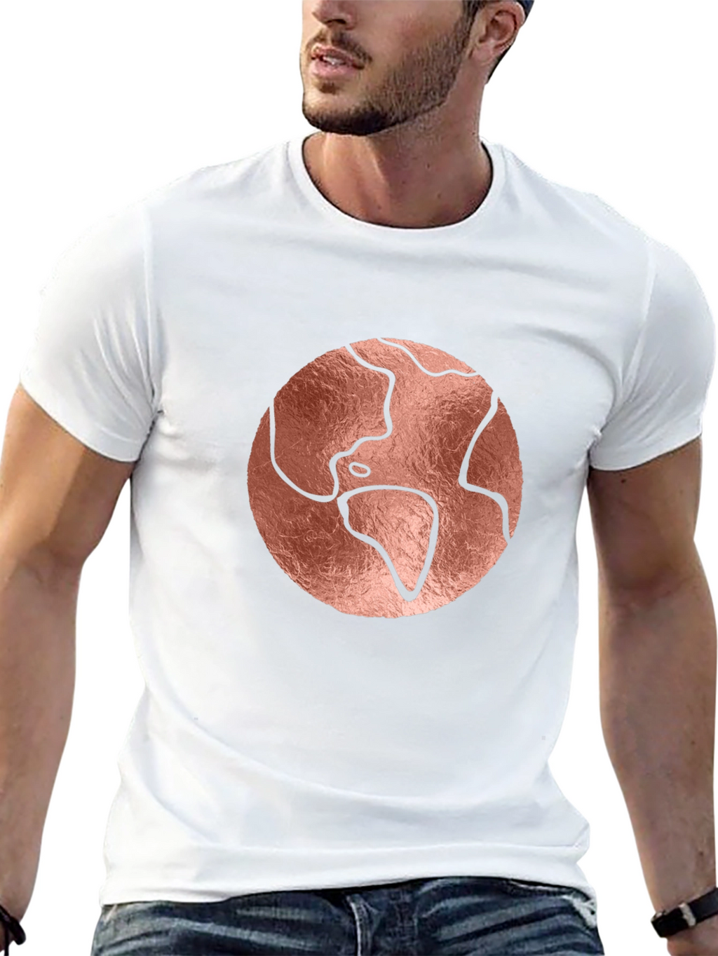 Rose Gold Earth Graphic Black T-Shirt