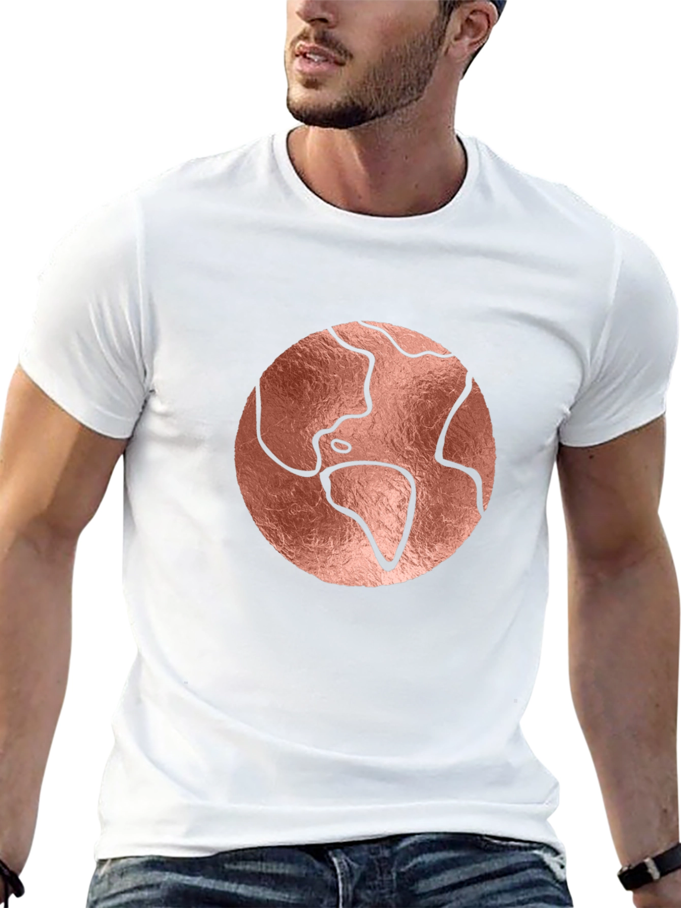 Rose Gold Earth Graphic Black T-Shirt