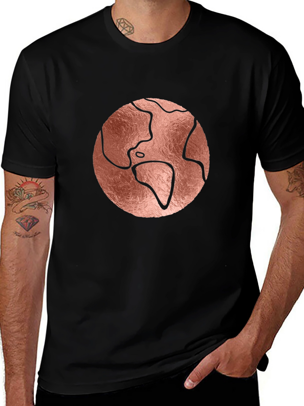 Rose Gold Earth Graphic Black T-Shirt