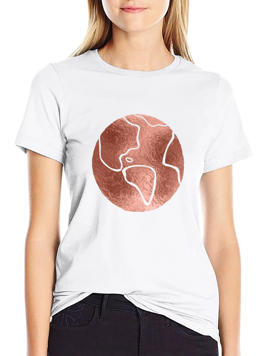 Rose Gold Earth Graphic Black T-Shirt