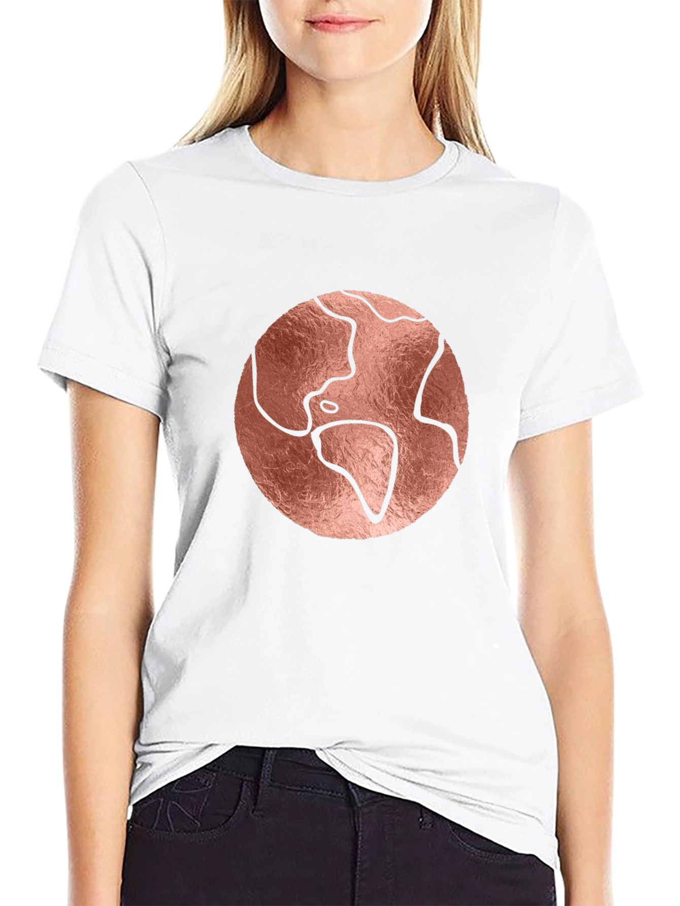 Rose Gold Earth Graphic Black T-Shirt
