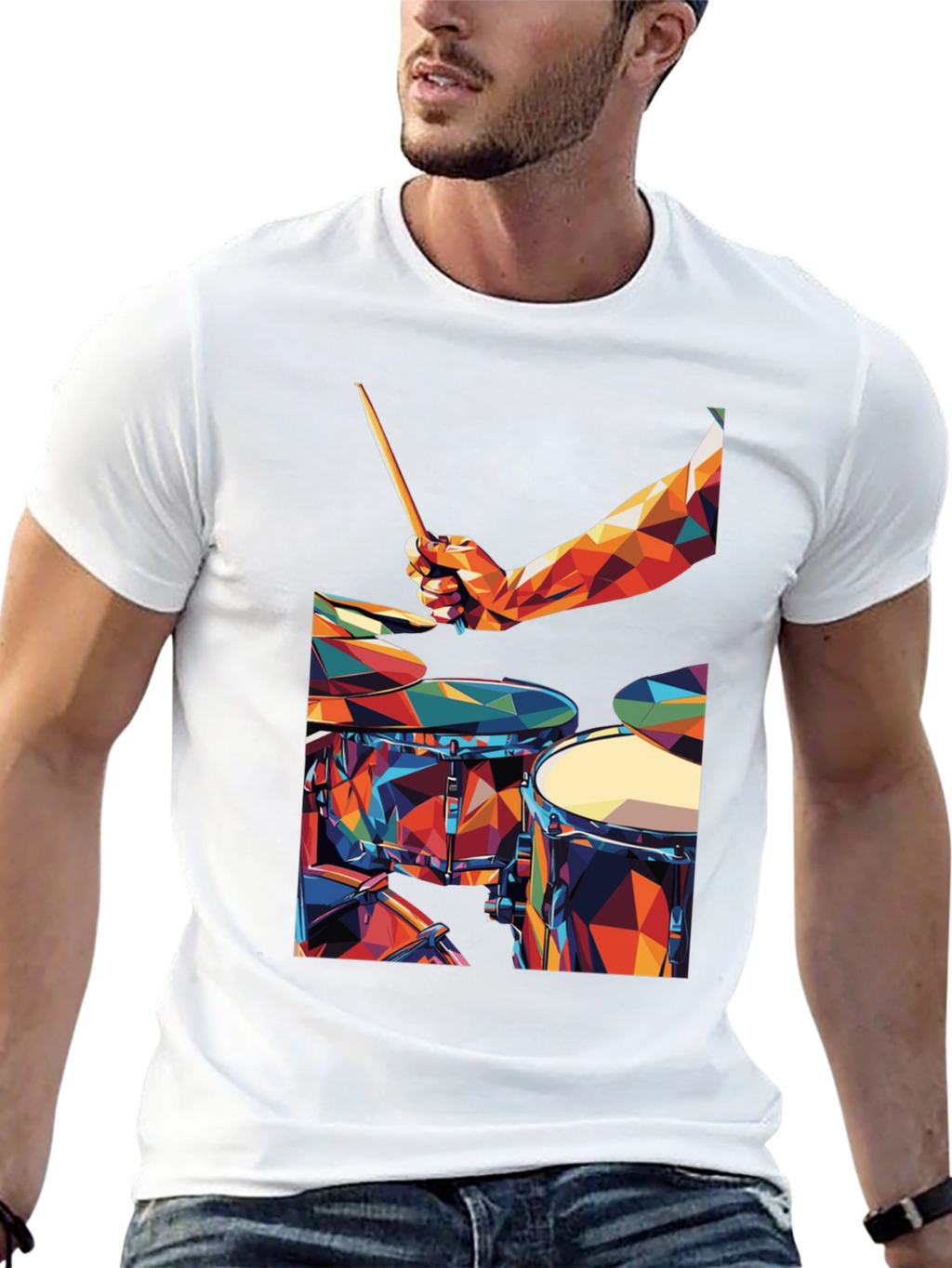 Abstract Geometric Drum Set Graphic T-Shirt