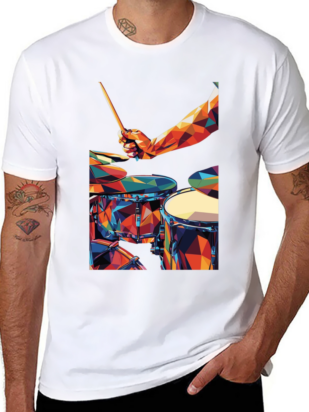 Abstract Geometric Drum Set Graphic T-Shirt