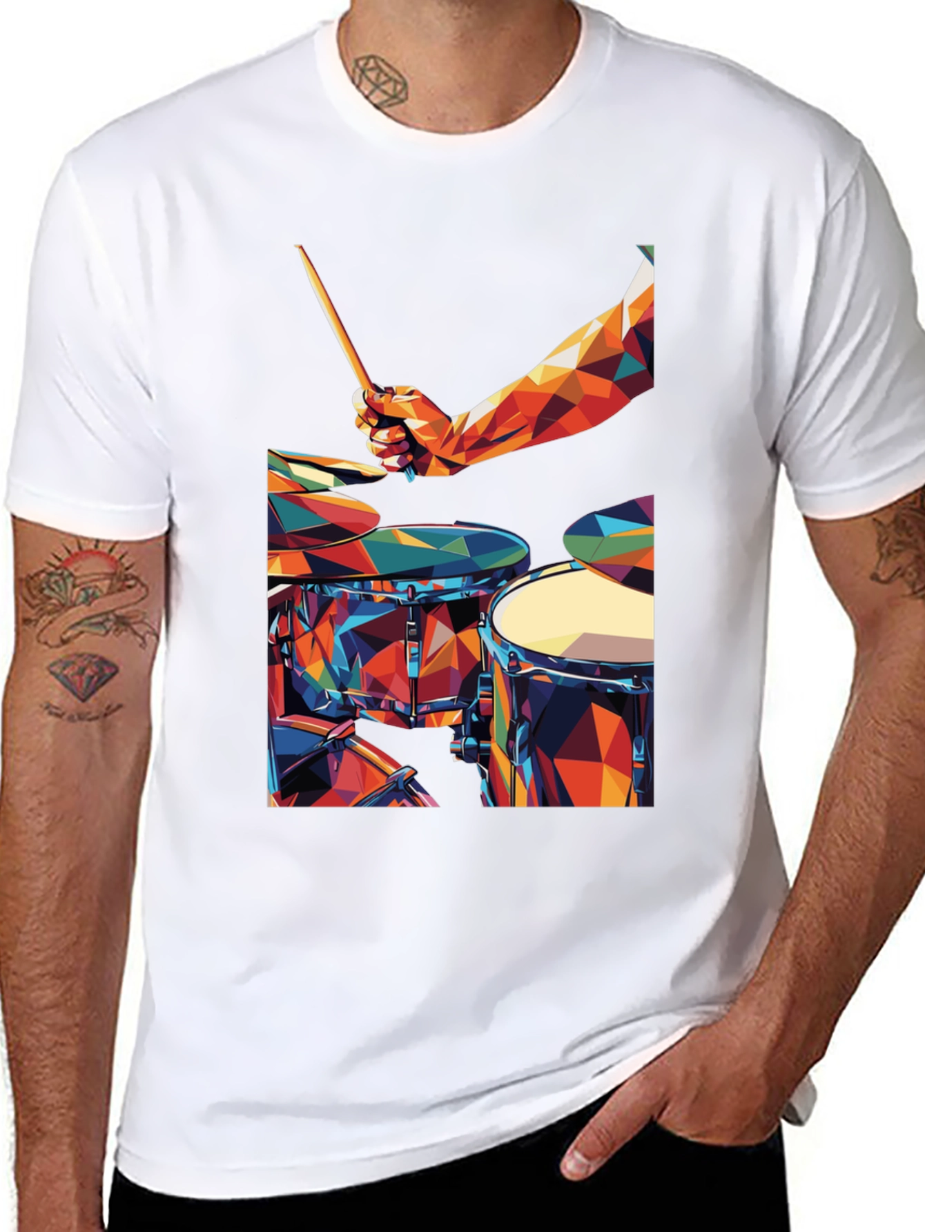 Abstract Geometric Drum Set Graphic T-Shirt
