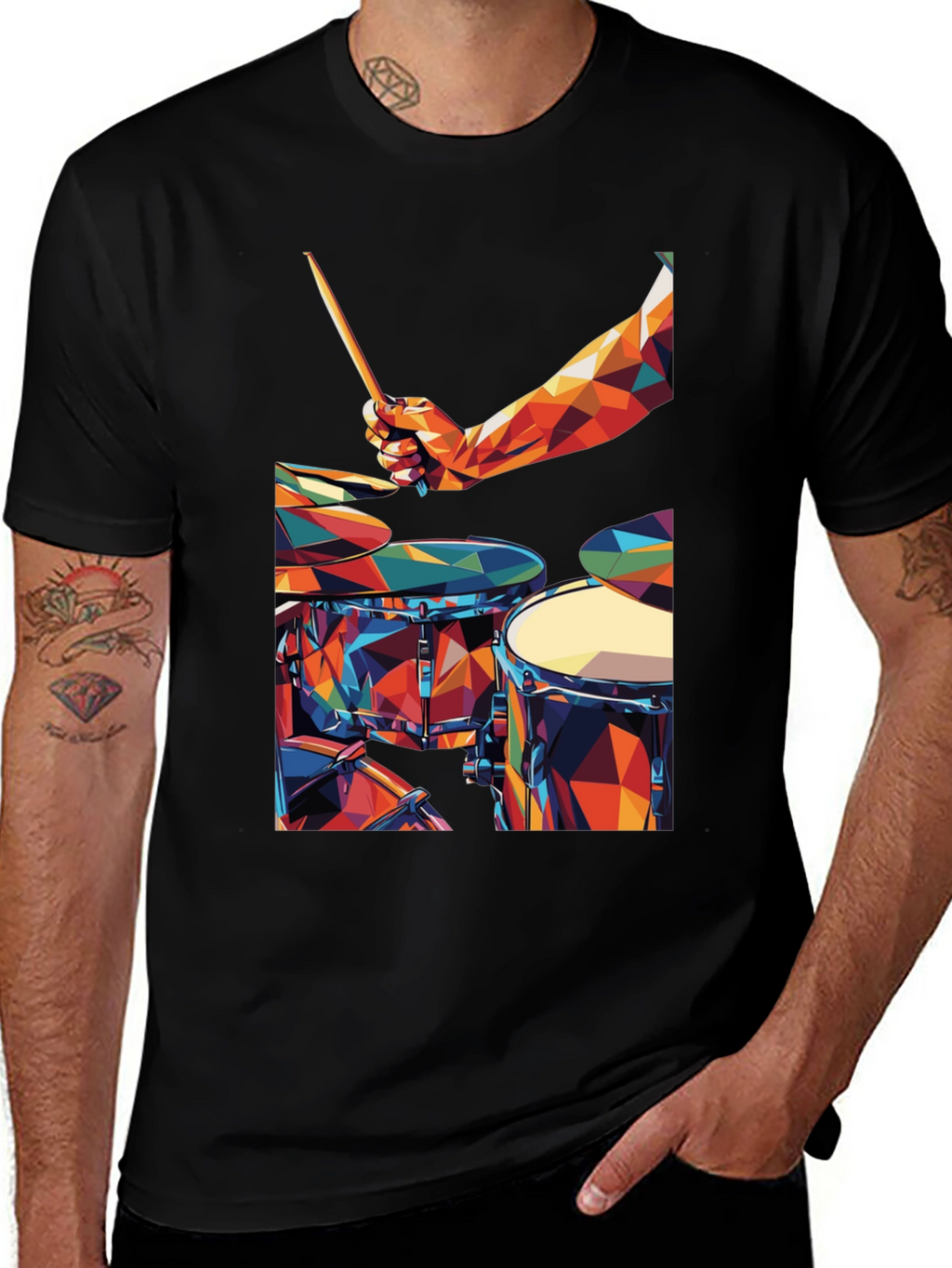 Abstract Geometric Drum Set Graphic T-Shirt
