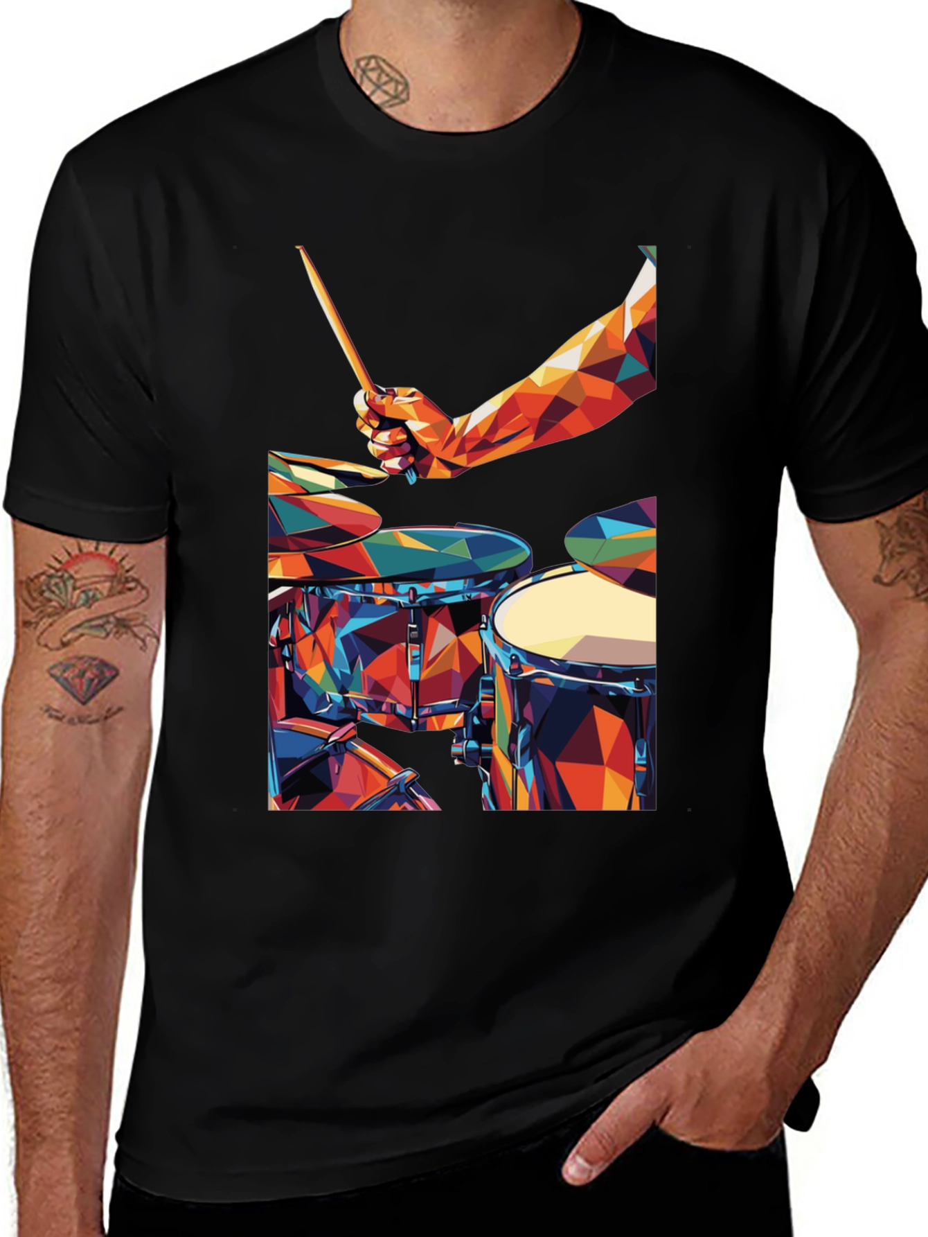 Abstract Geometric Drum Set Graphic T-Shirt