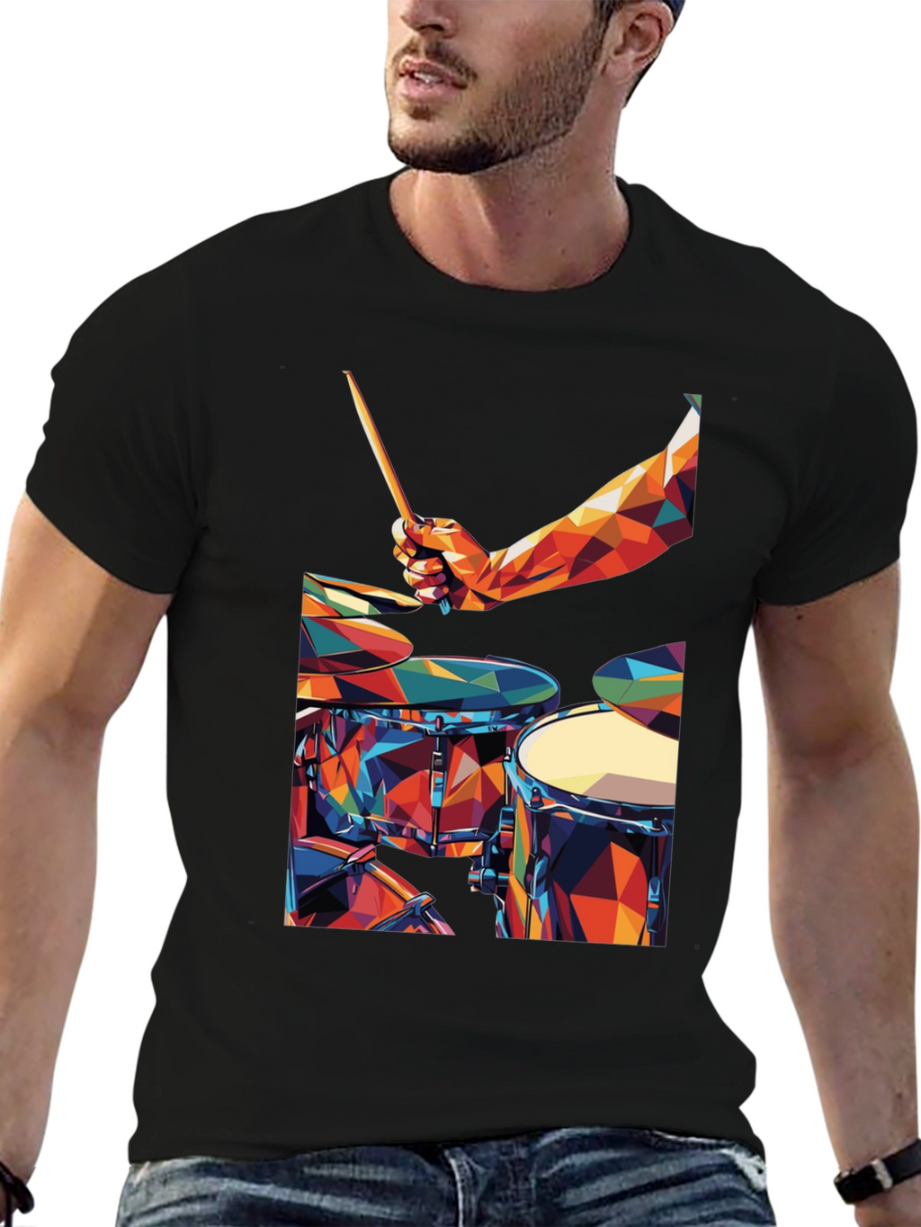 Abstract Geometric Drum Set Graphic T-Shirt