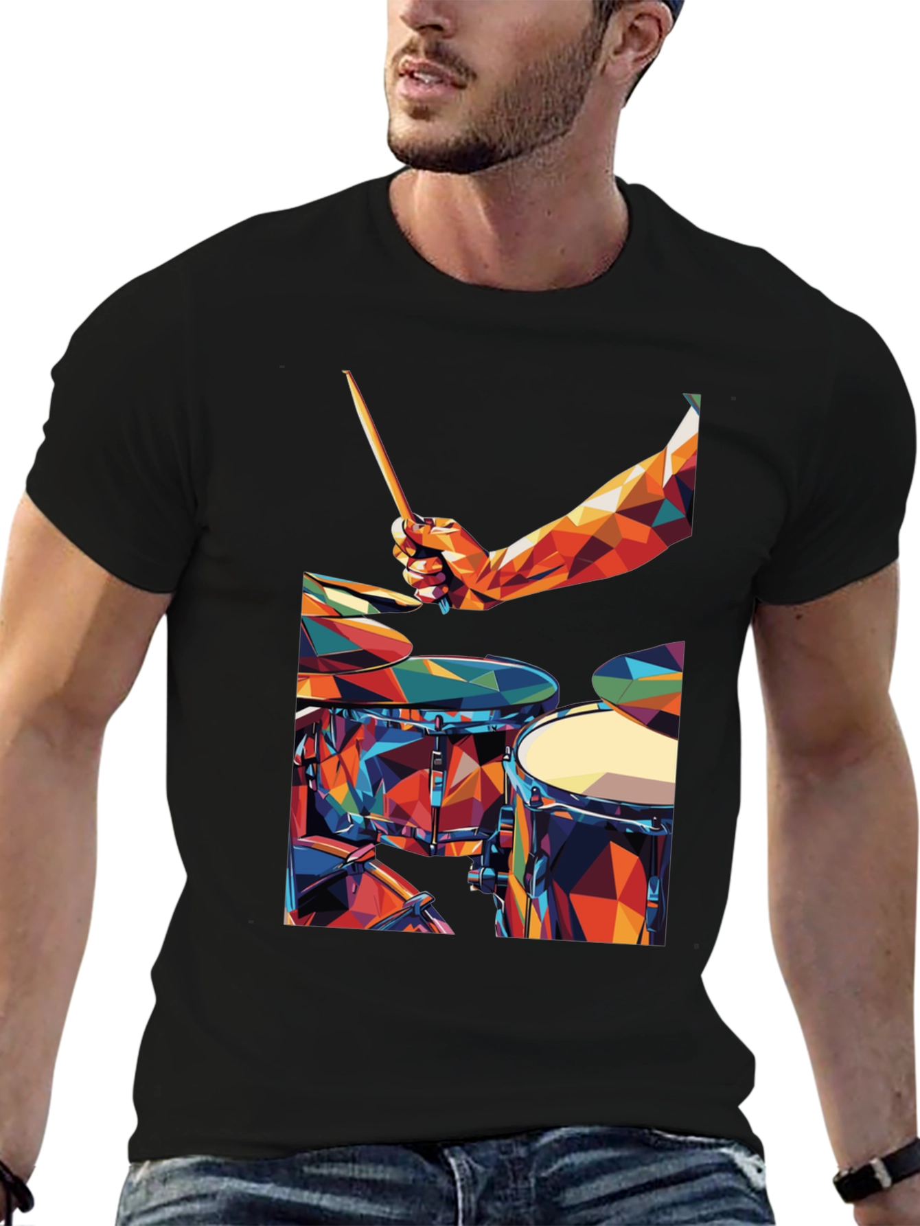 Abstract Geometric Drum Set Graphic T-Shirt