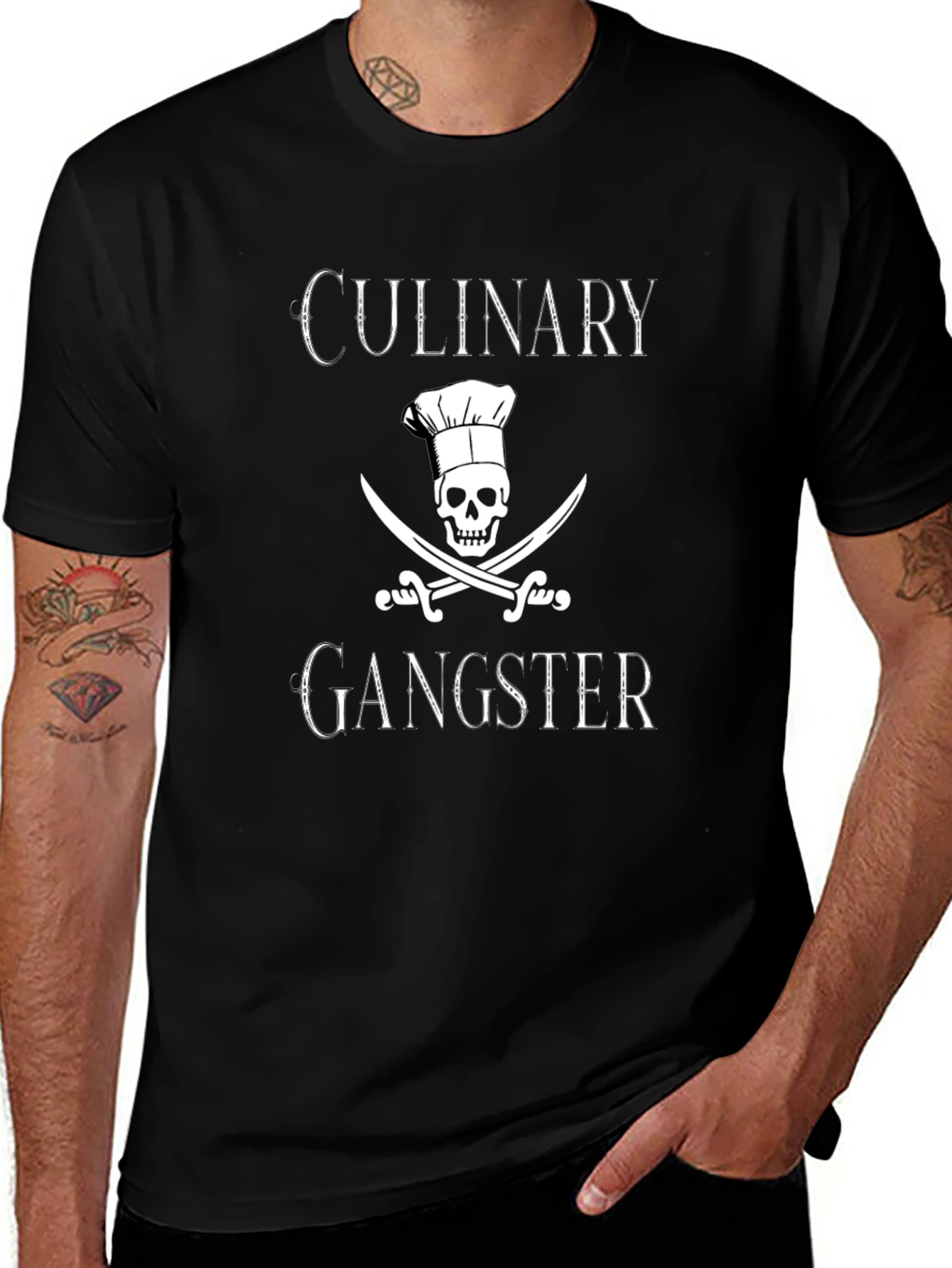 Culinary Gangster T-Shirt - Chef Skull & Swords Graphic