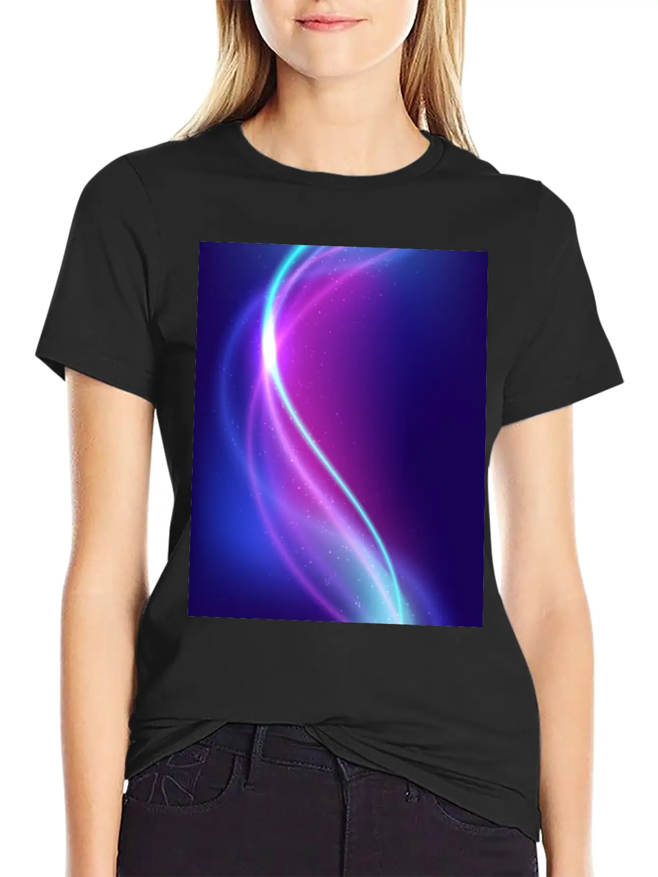 Abstract Blue Pink Waves Breathable Soft Cotton T-Shirt – Timeless Casual Look