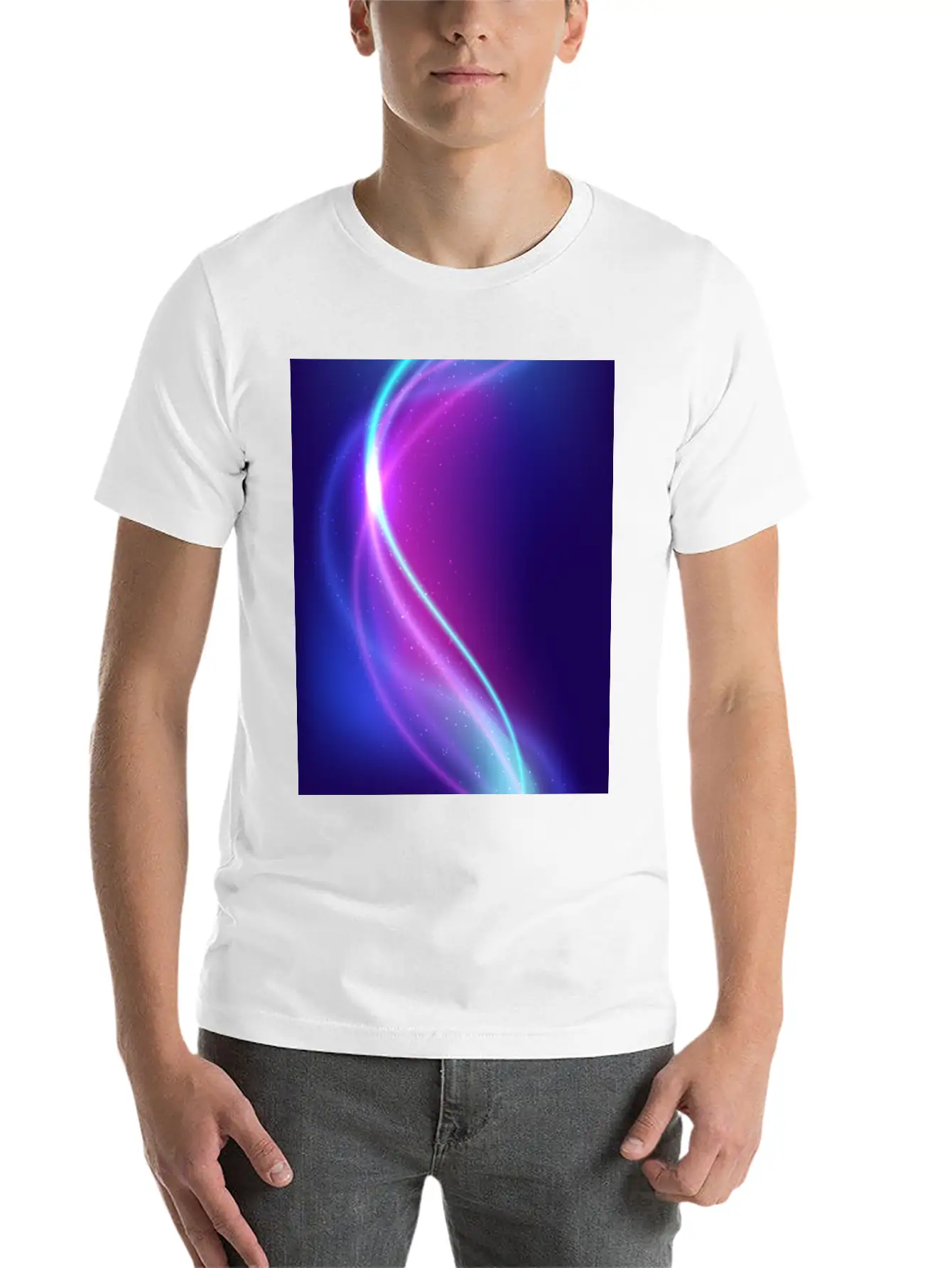 Abstract Blue Pink Waves Breathable Soft Cotton T-Shirt – Timeless Casual Look