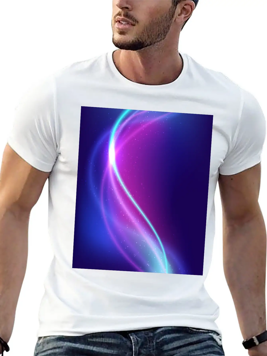 Abstract Blue Pink Waves Breathable Soft Cotton T-Shirt – Timeless Casual Look