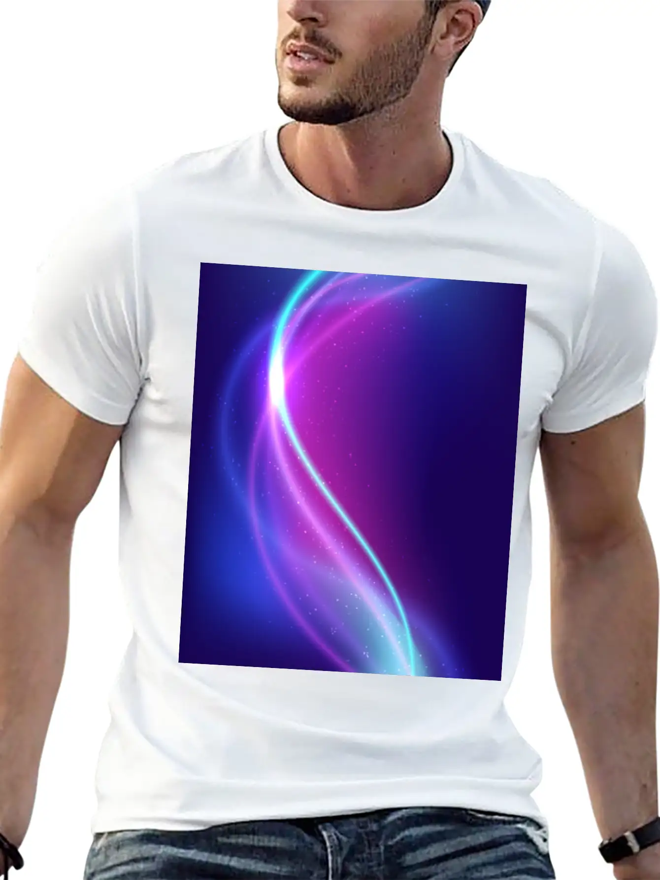 Abstract Blue Pink Waves Breathable Soft Cotton T-Shirt – Timeless Casual Look