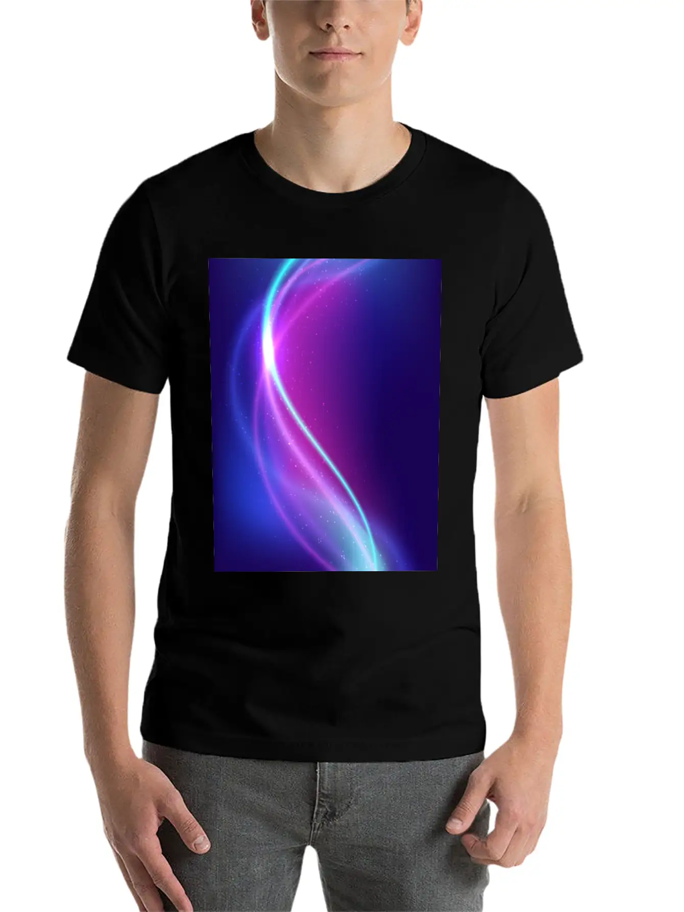 Abstract Blue Pink Waves Breathable Soft Cotton T-Shirt – Timeless Casual Look