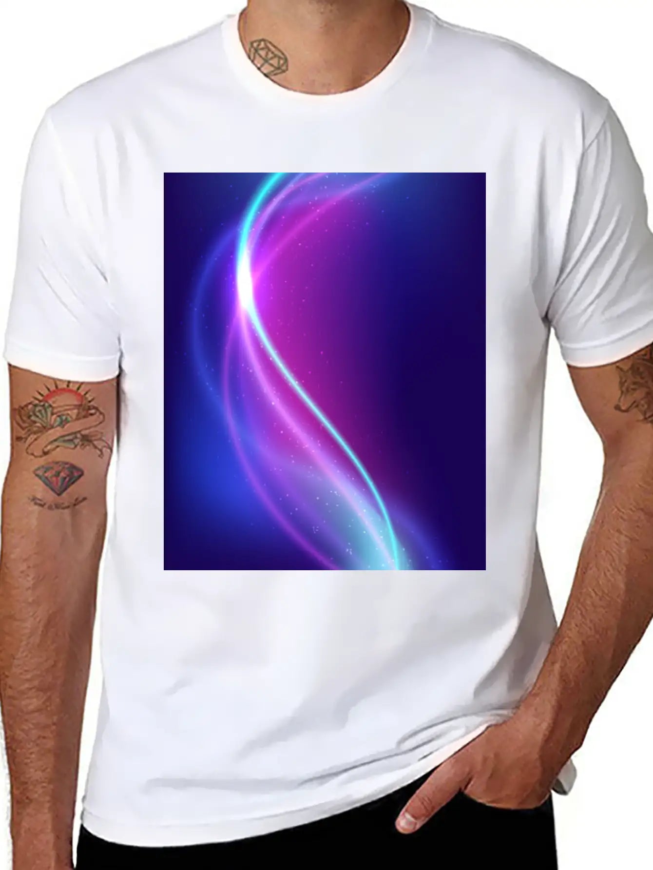Abstract Blue Pink Waves Breathable Soft Cotton T-Shirt – Timeless Casual Look