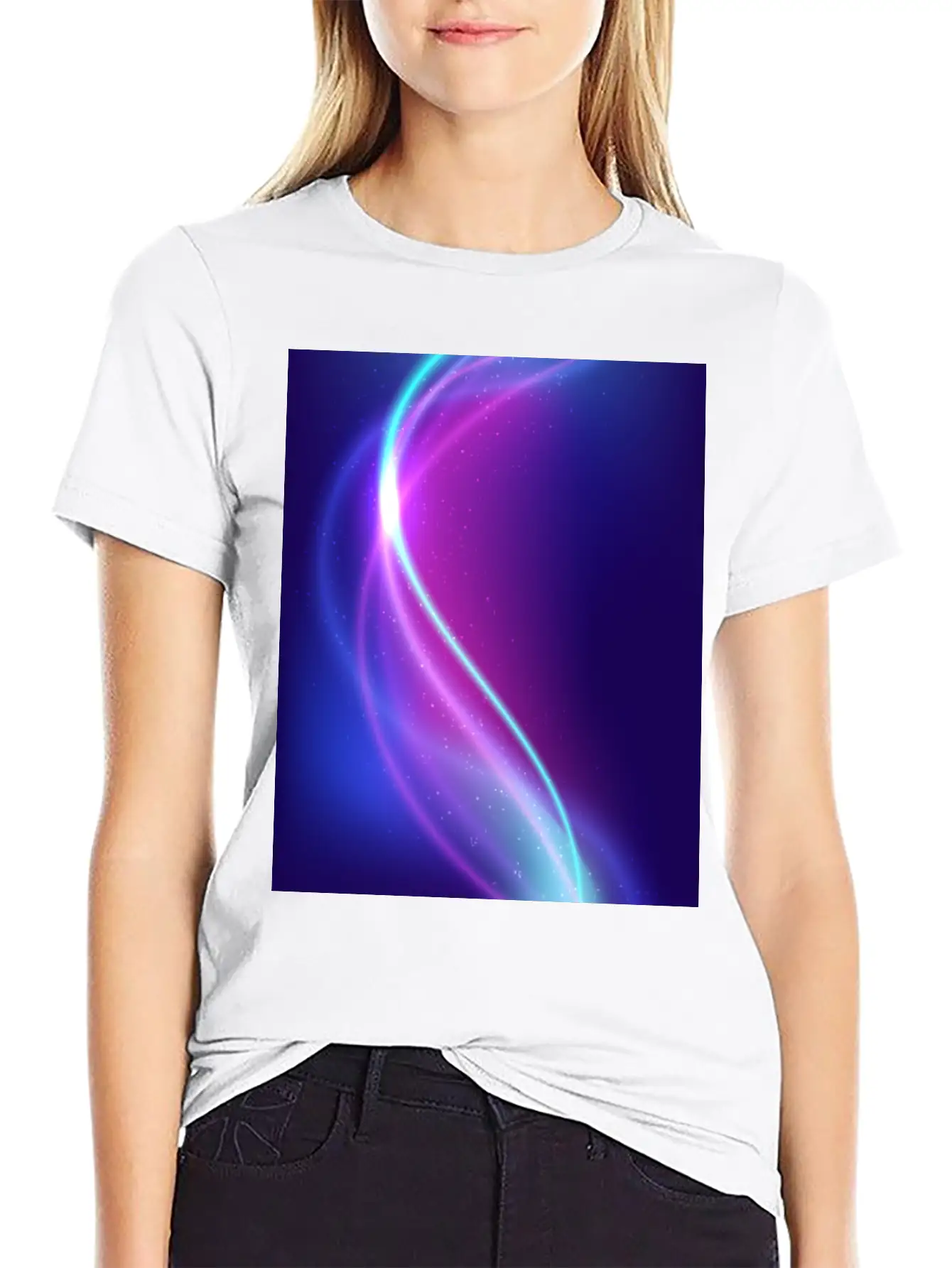 Abstract Blue Pink Waves Breathable Soft Cotton T-Shirt – Timeless Casual Look