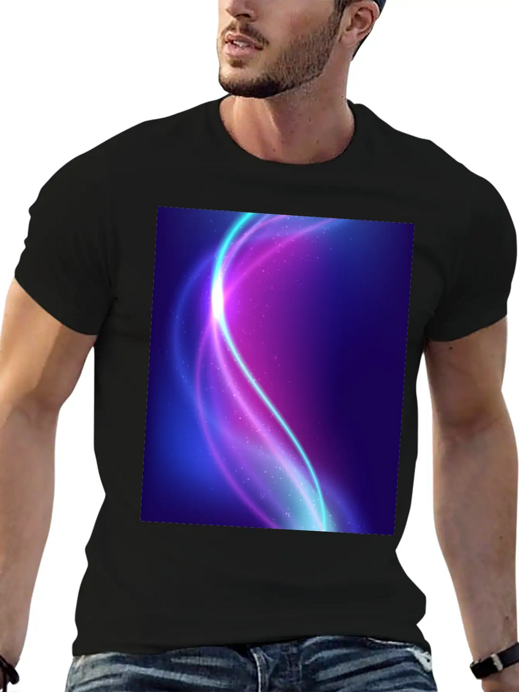 Abstract Blue Pink Waves Breathable Soft Cotton T-Shirt – Timeless Casual Look