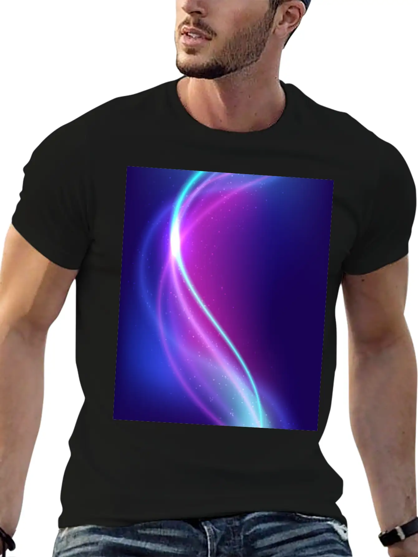 Abstract Blue Pink Waves Breathable Soft Cotton T-Shirt – Timeless Casual Look