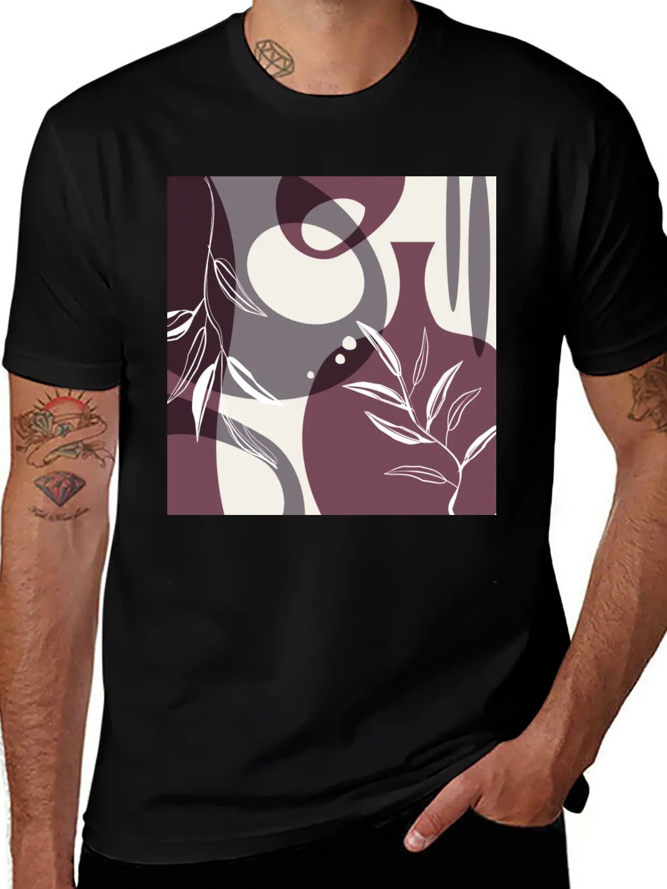 Abstract Leaves And Vases In Mulberry And Unisex Casual T-Shirt – Clean Design For Daily Comfort