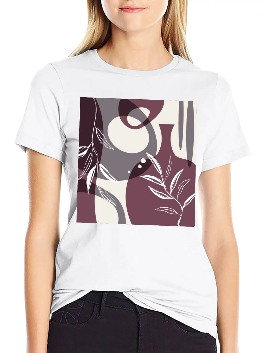 Abstract Leaves And Vases In Mulberry And Unisex Casual T-Shirt – Clean Design For Daily Comfort