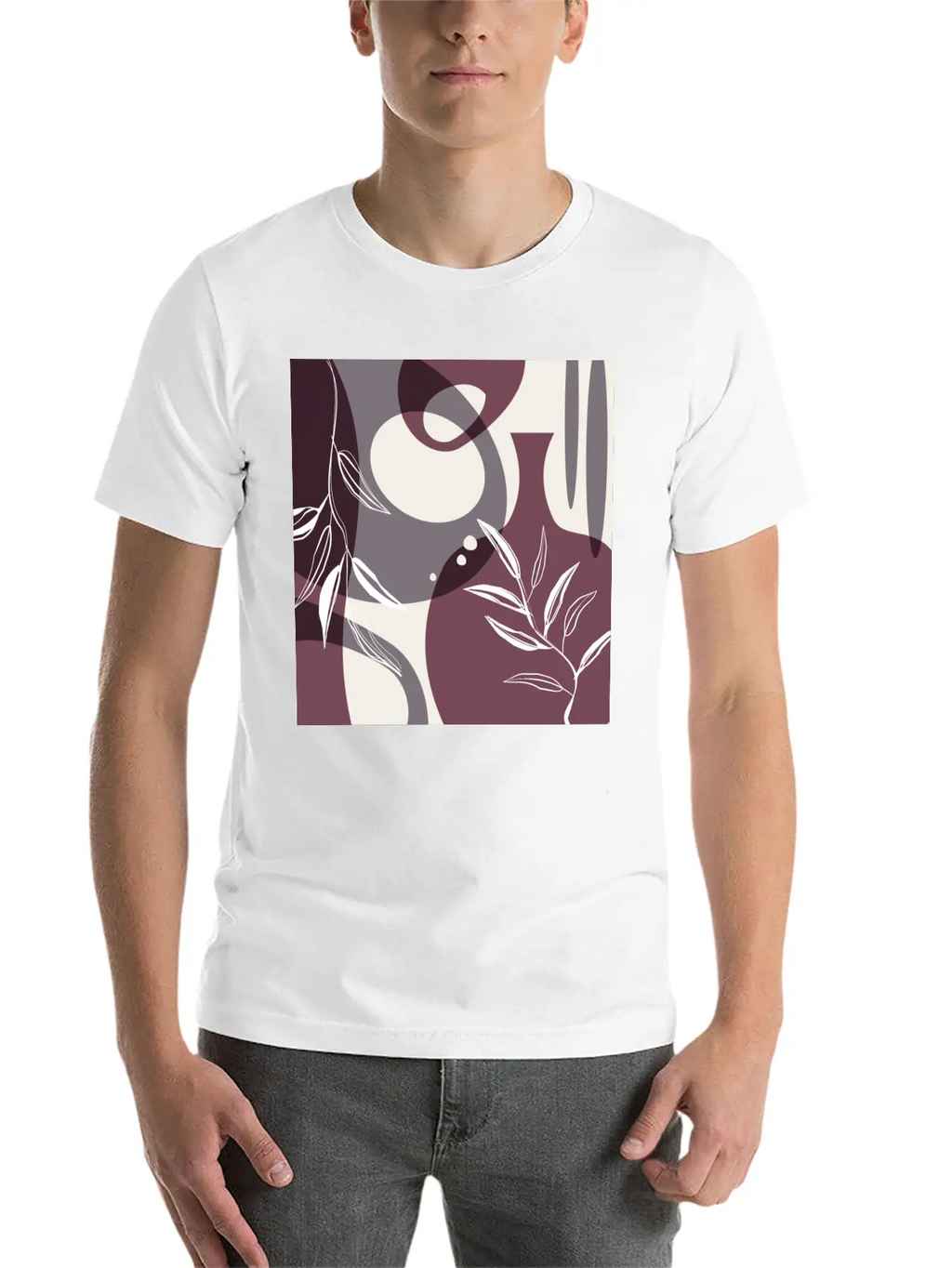 Abstract Leaves And Vases In Mulberry And Unisex Casual T-Shirt – Clean Design For Daily Comfort