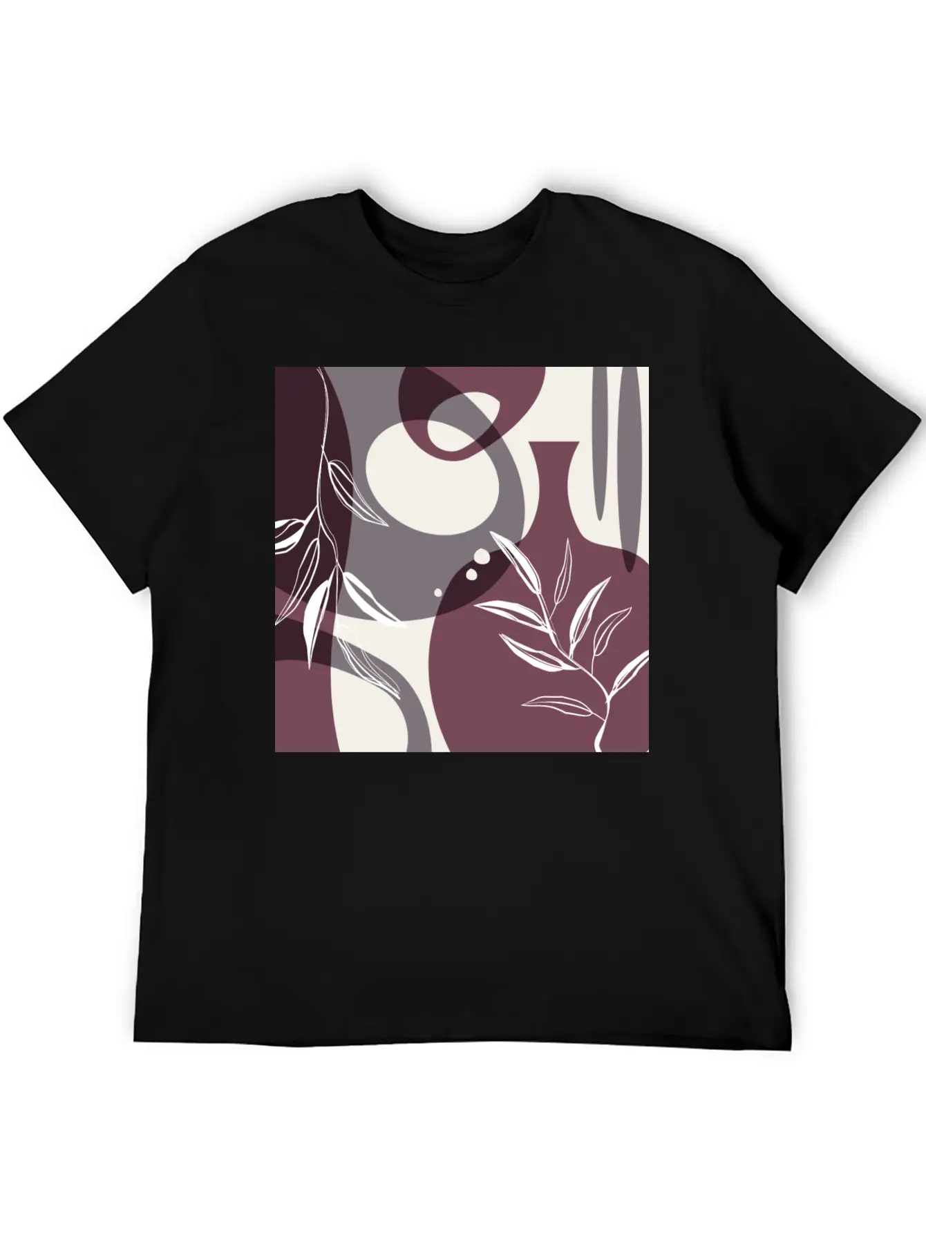 Abstract Leaves And Vases In Mulberry And Unisex Casual T-Shirt – Clean Design For Daily Comfort