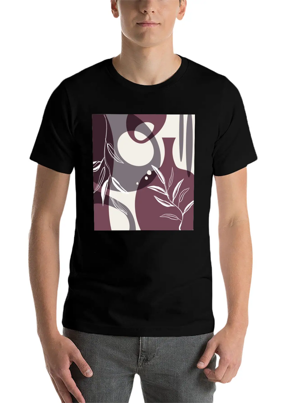 Abstract Leaves And Vases In Mulberry And Unisex Casual T-Shirt – Clean Design For Daily Comfort