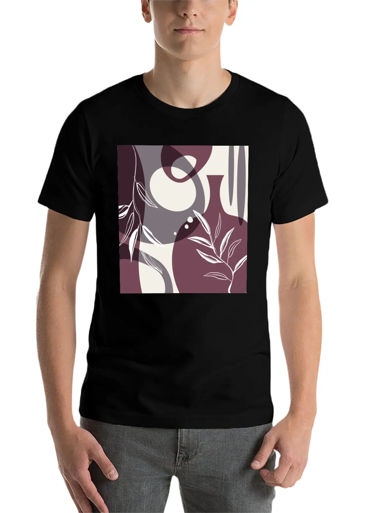 Abstract Leaves And Vases In Mulberry And Unisex Casual T-Shirt – Clean Design For Daily Comfort