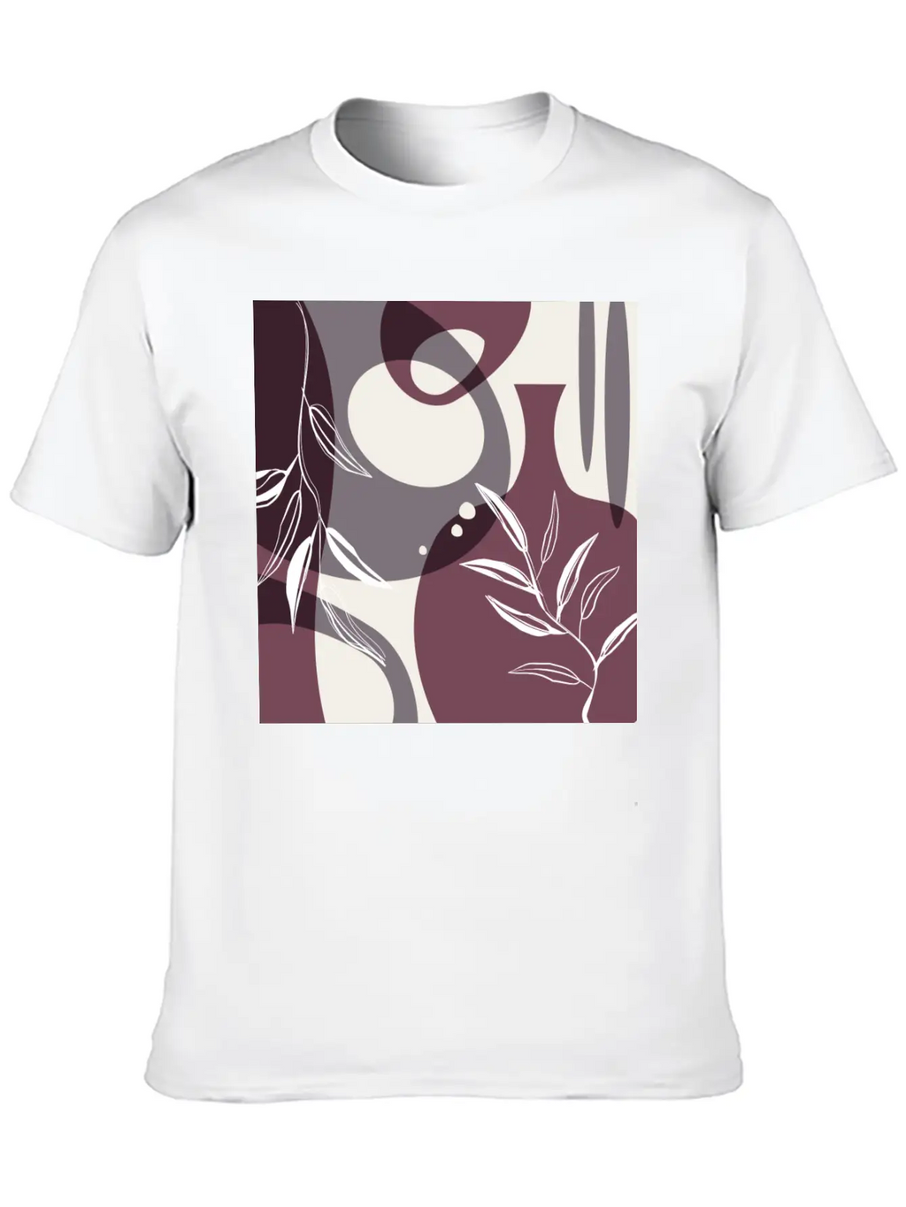 Abstract Leaves And Vases In Mulberry And Unisex Casual T-Shirt – Clean Design For Daily Comfort