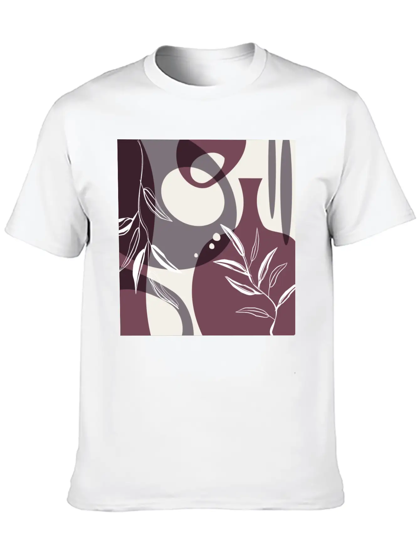 Abstract Leaves And Vases In Mulberry And Unisex Casual T-Shirt – Clean Design For Daily Comfort