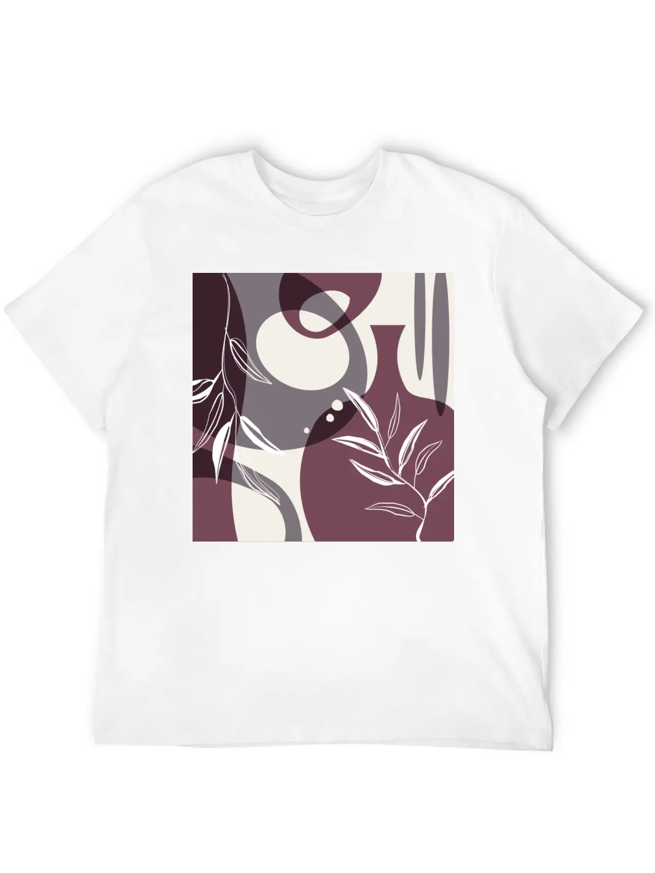 Abstract Leaves And Vases In Mulberry And Unisex Casual T-Shirt – Clean Design For Daily Comfort