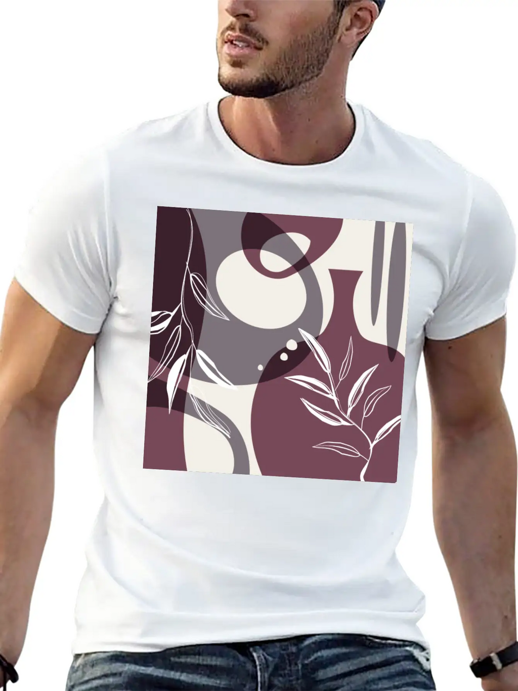 Abstract Leaves And Vases In Mulberry And Unisex Casual T-Shirt – Clean Design For Daily Comfort