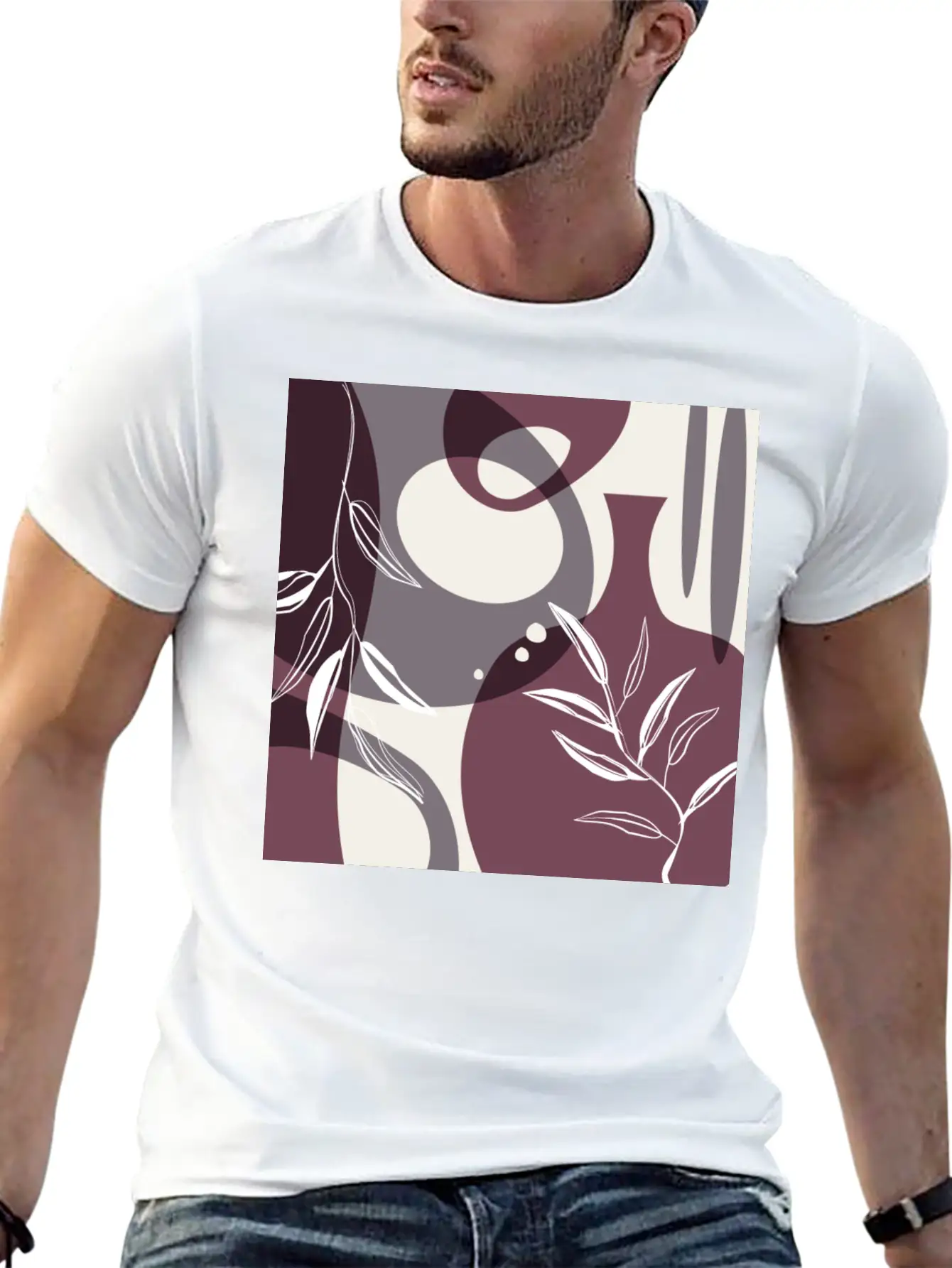 Abstract Leaves And Vases In Mulberry And Unisex Casual T-Shirt – Clean Design For Daily Comfort