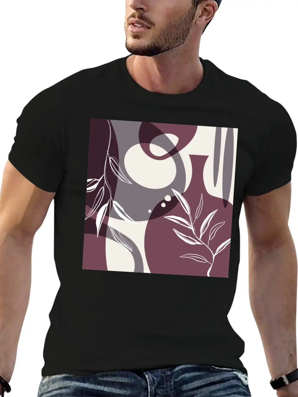 Abstract Leaves And Vases In Mulberry And Unisex Casual T-Shirt – Clean Design For Daily Comfort