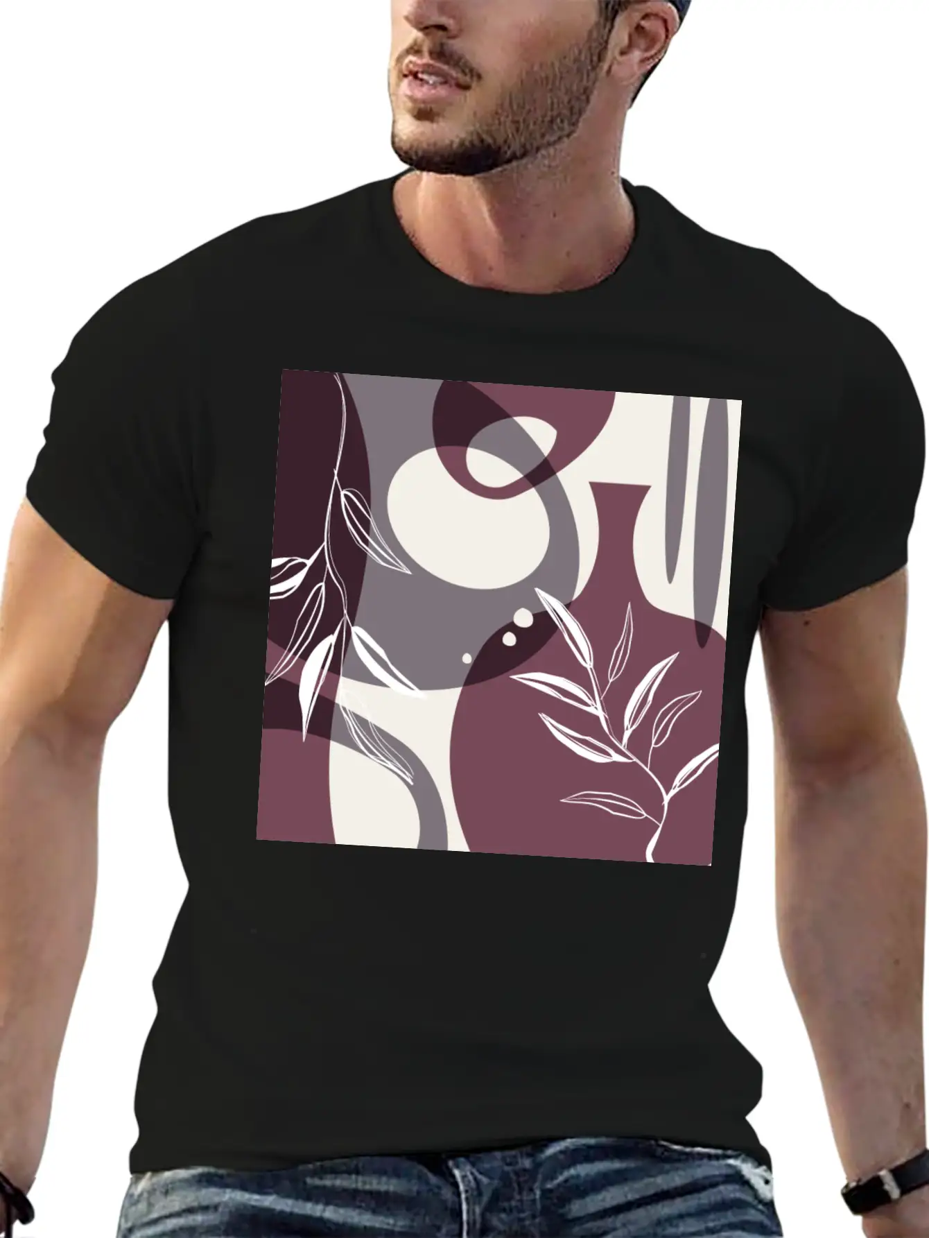 Abstract Leaves And Vases In Mulberry And Unisex Casual T-Shirt – Clean Design For Daily Comfort