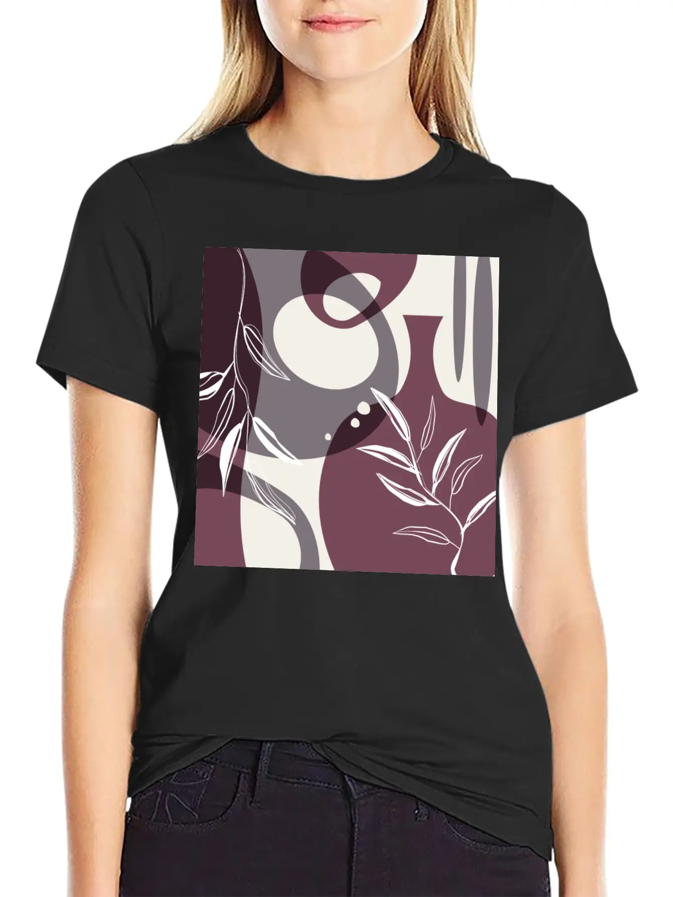 Abstract Leaves And Vases In Mulberry And Unisex Casual T-Shirt – Clean Design For Daily Comfort
