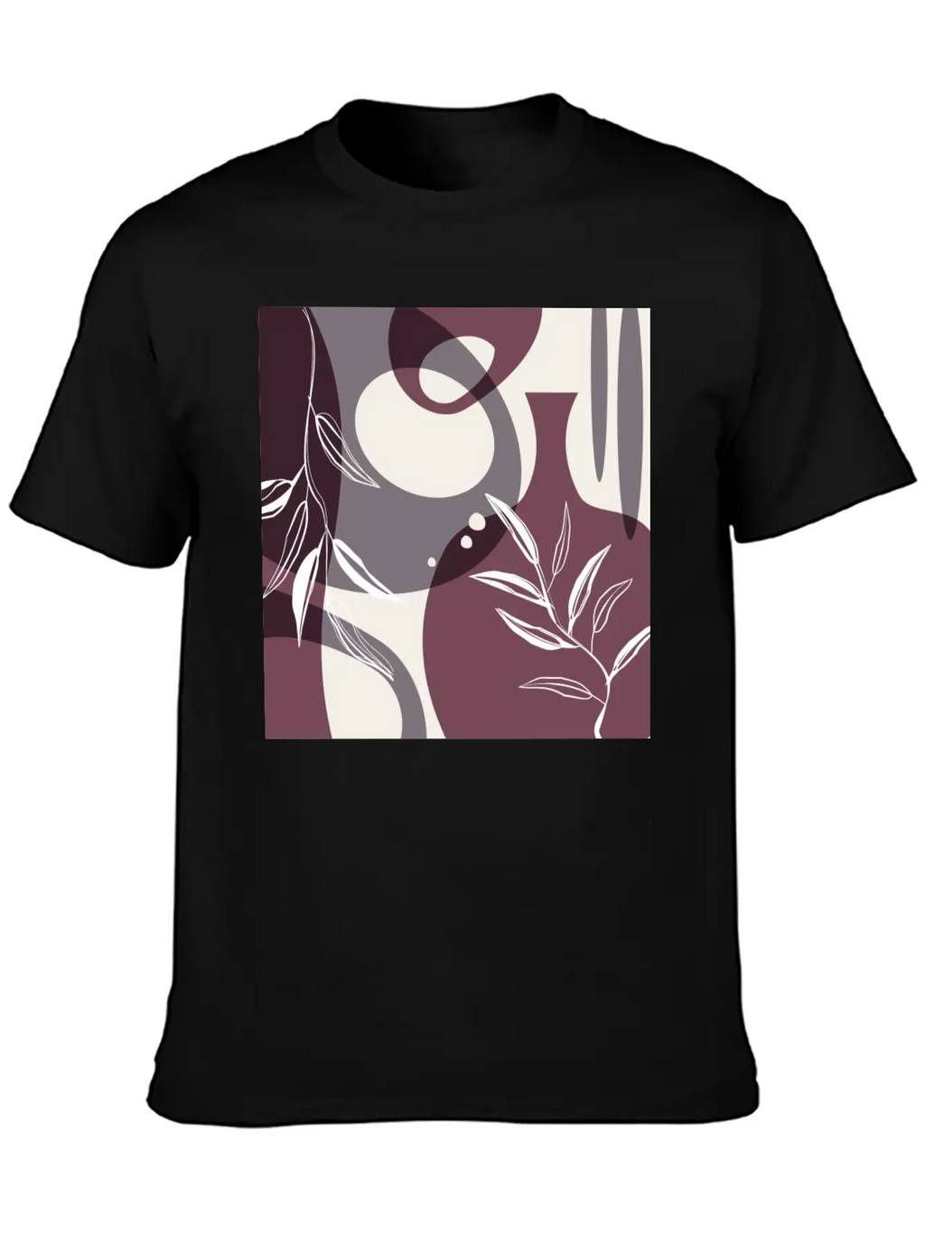 Abstract Leaves And Vases In Mulberry And Unisex Casual T-Shirt – Clean Design For Daily Comfort