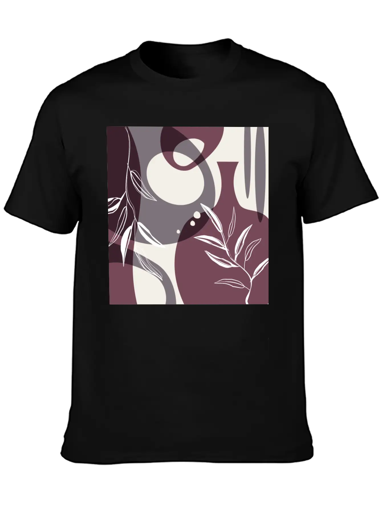 Abstract Leaves And Vases In Mulberry And Unisex Casual T-Shirt – Clean Design For Daily Comfort
