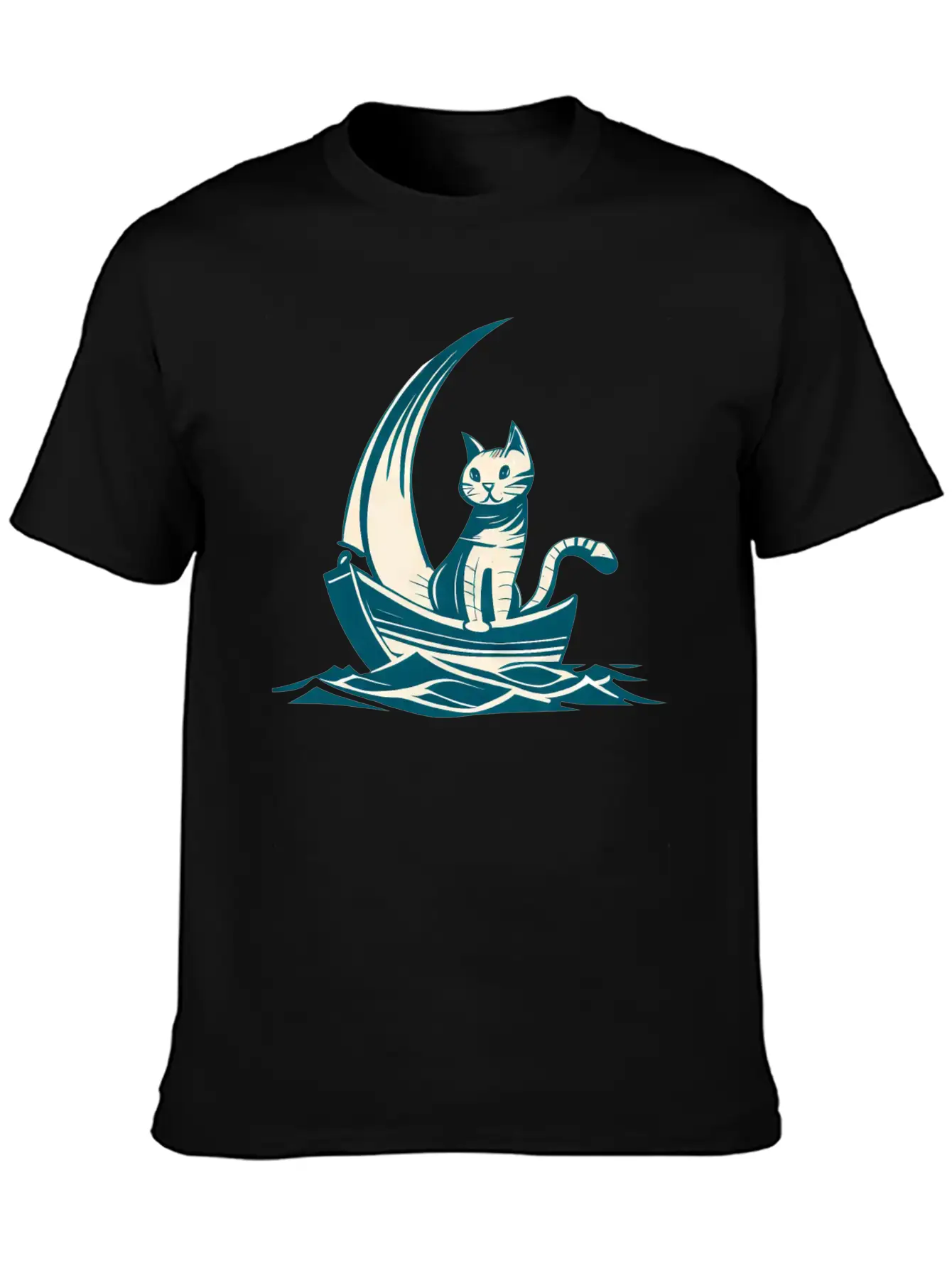 Abstract Minimalist Art - Cat On Boat Design Timeless Short Sleeve Tee – Comfy And Minimalist Design